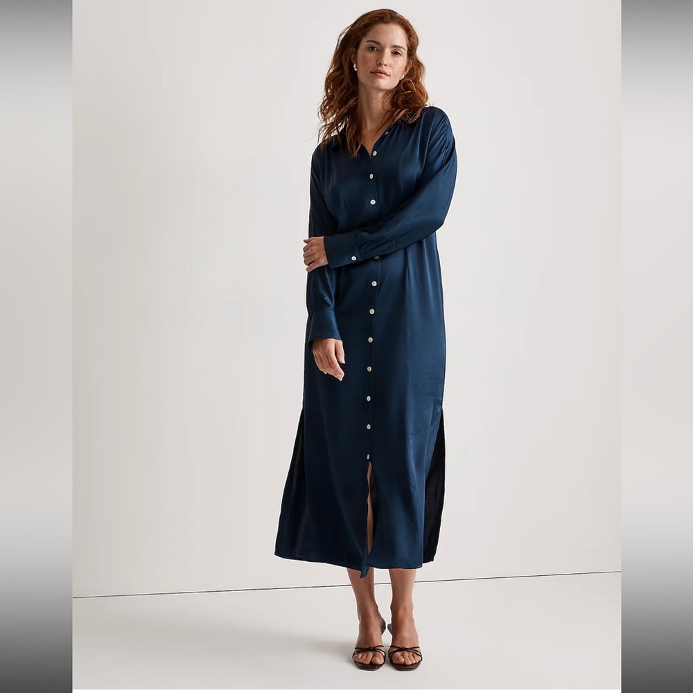 NWT Madewell Satin Button Front Midi Shirt-Dress